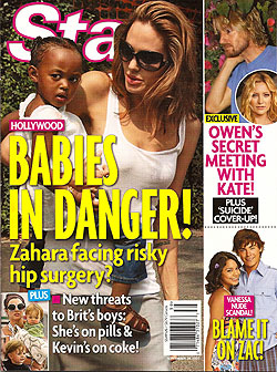 Illustration for article titled 4 Out Of 5 Tabloids Agree: Angelina Jolie Loves Her Kids; Either Loves Or Hates Brad